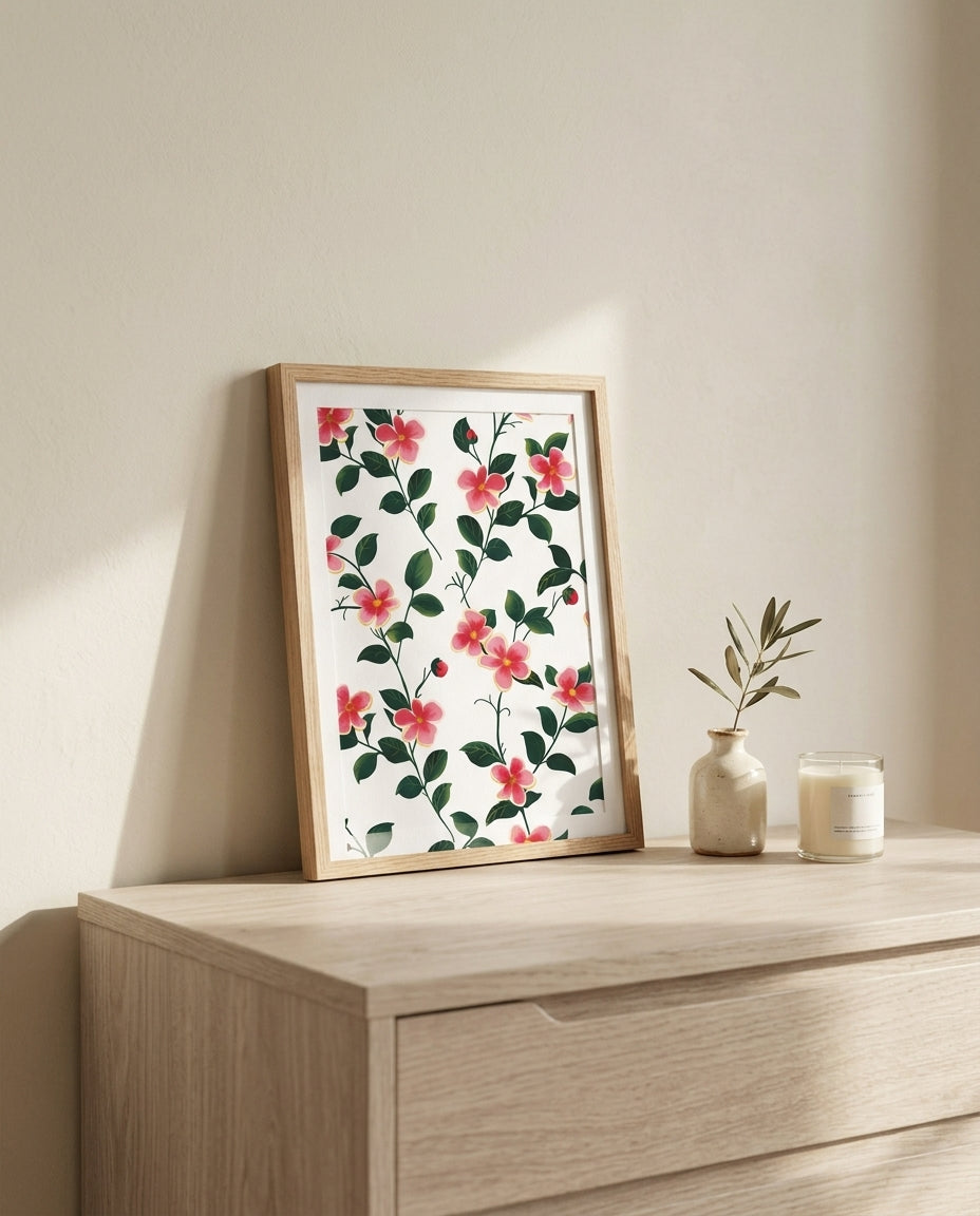 plakat mockup for lyserode-blomstergrene-plakat