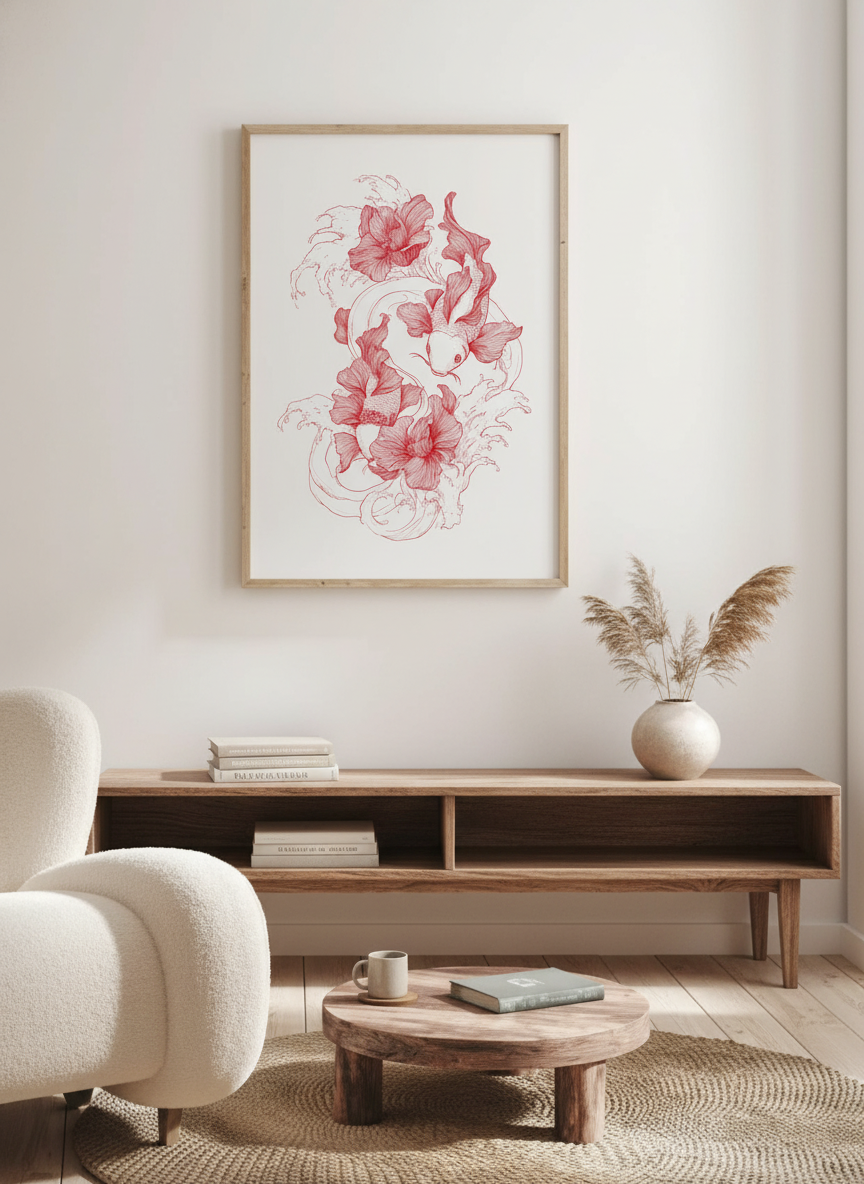 Koi og blomster plakat