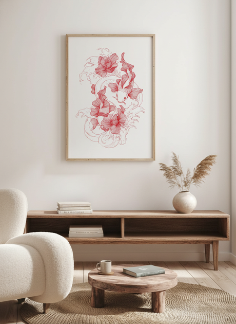 Koi og blomster plakat