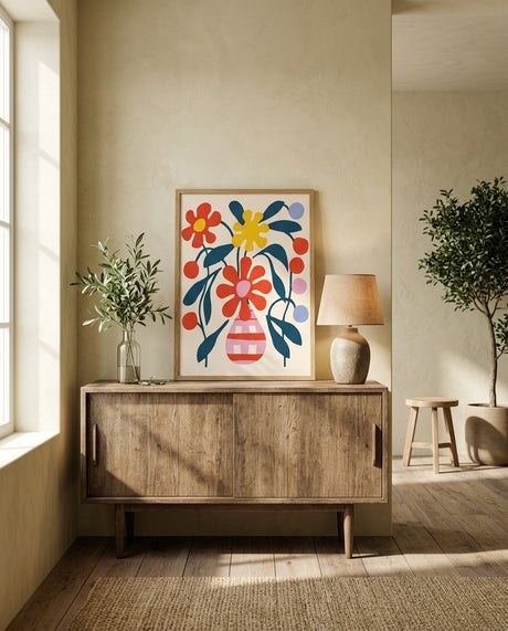 plakat mockup for vase-med-farverige-blomster-plakat