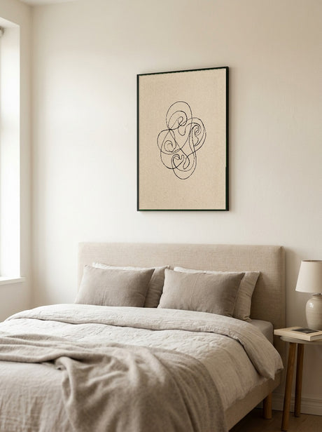 Linje I Plakat i ramme på væg i soveværelse