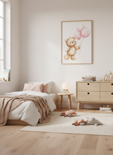 Lyserød bamse med balloner plakat