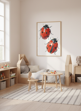 Mariehøne akvarel plakat