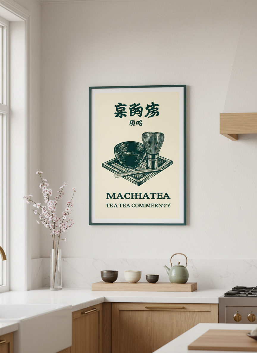 matcha te plakat – interiør mockup