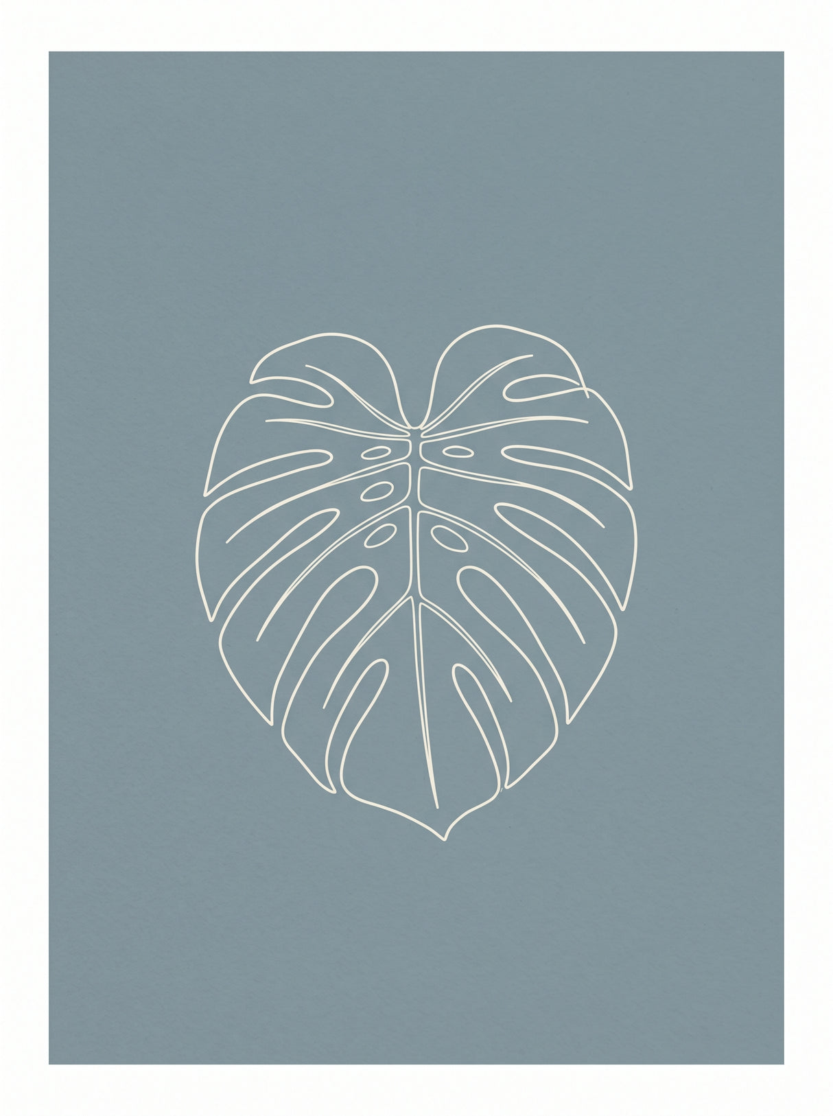 Monsterablad plakat – botanisk linjekunst i blå