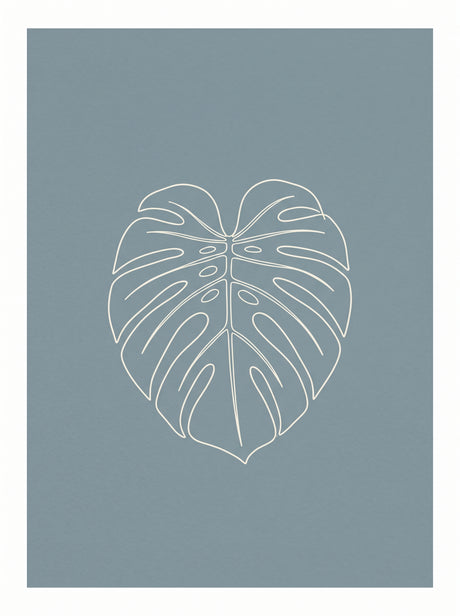 Monsterablad plakat – botanisk linjekunst i blå