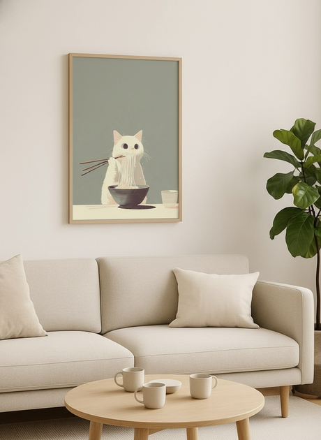Nudelspisende kat plakat