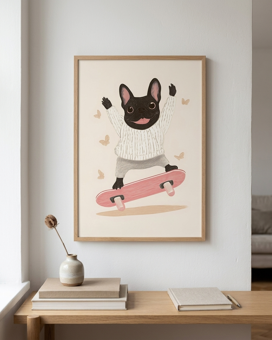 Skateglad Fransk Bulldog plakat