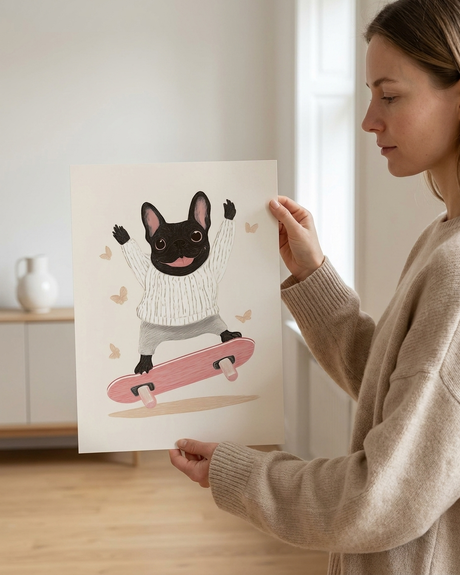 Skateglad Fransk Bulldog plakat