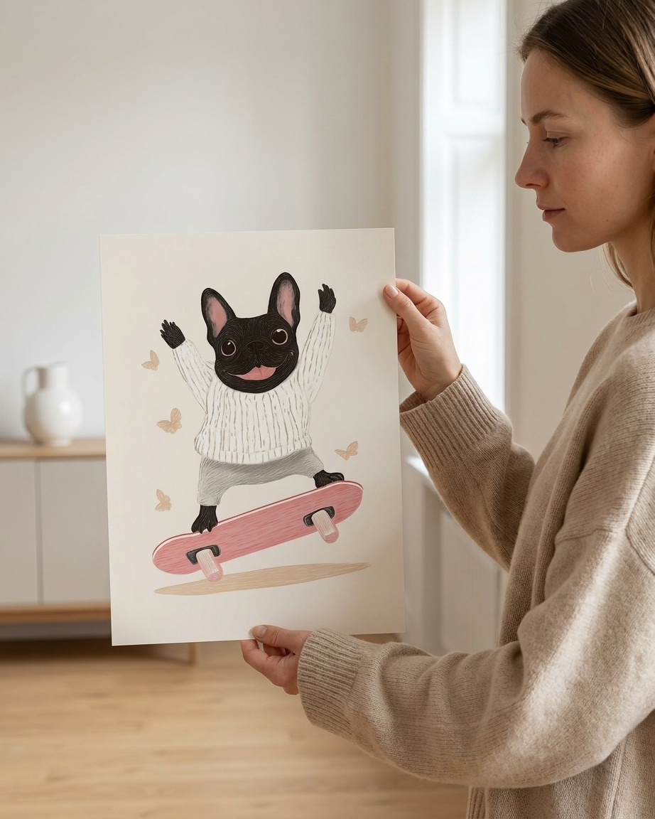 Skateglad Fransk Bulldog plakat