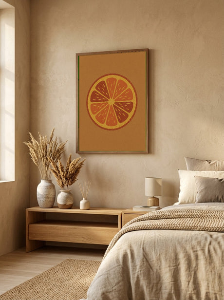 Retro Citrus Plakat i ramme på væg i soveværelse
