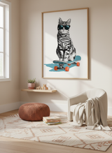 Sej kat på skateboard Plakat