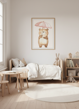 Sød bamse med paraply plakat