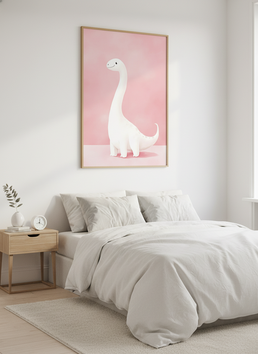 Sød hvid dino plakat