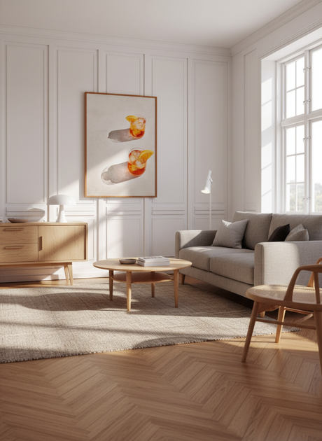 solskinscocktails plakat – interiør mockup