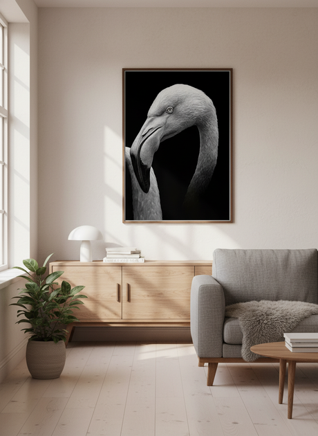Sort-hvid flamingo plakat