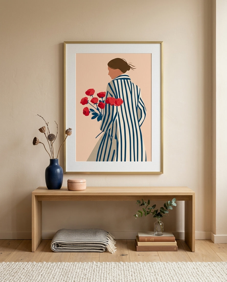 stribet-dame-med-roser-plakat-375