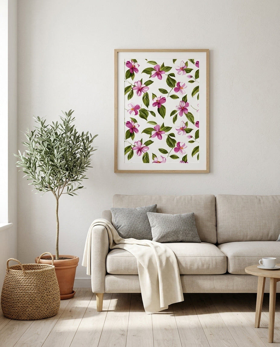 plakat mockup for rosa-blomster-og-blade-plakat